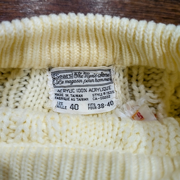 1970s Sears Men Cable knit cream pull over crew neck sweater - Picture 3 of 5